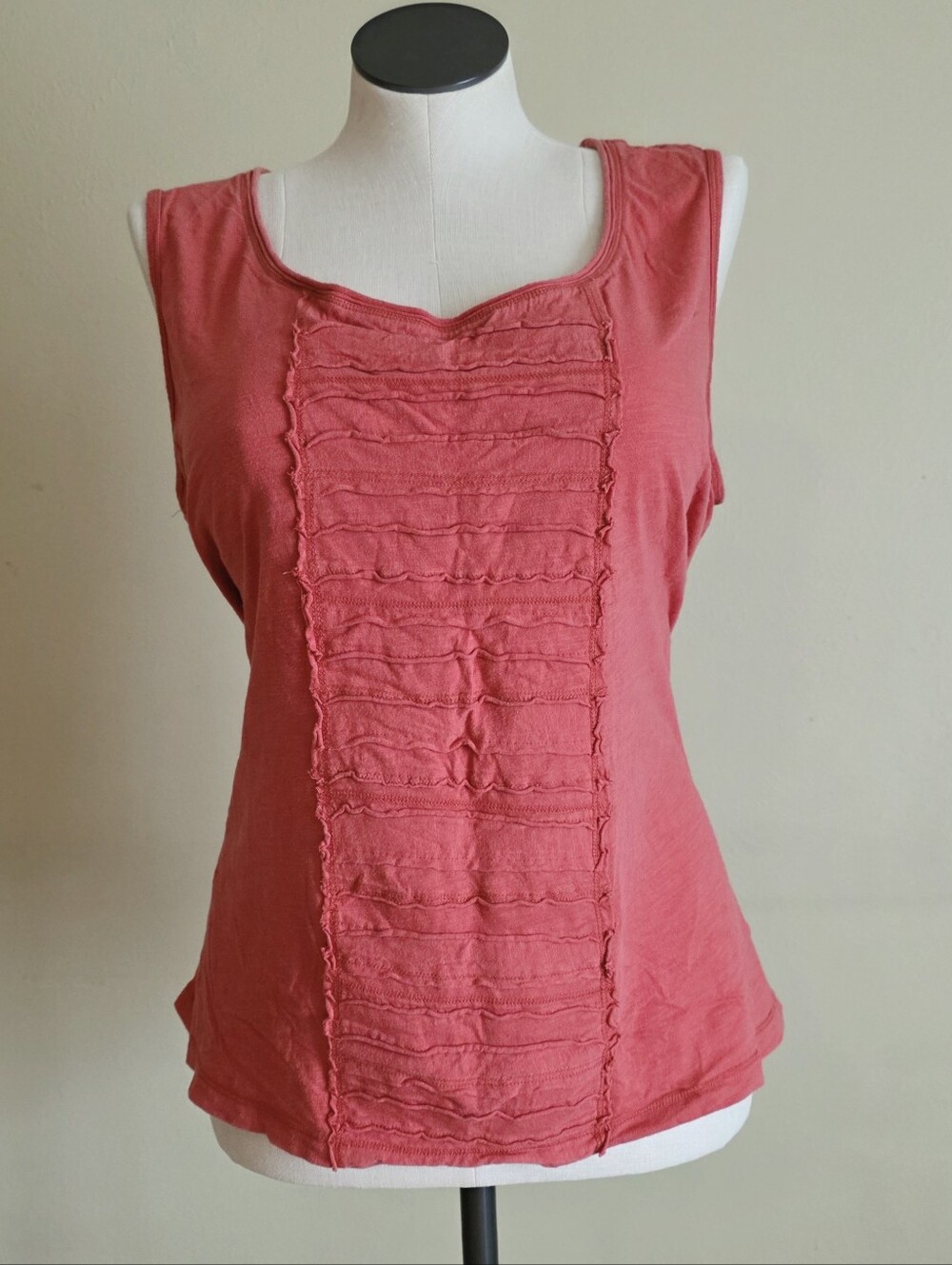 Eddie Bauer 100% Cotton Coral Ruffle Front Sleeveless Tank